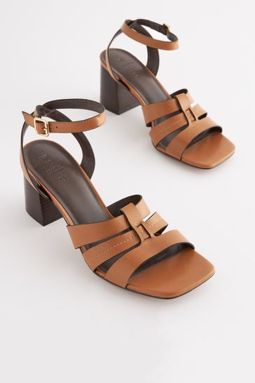 Ladies tan block heel sandals hotsell