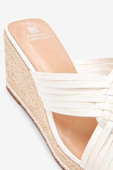 Bone White Regular Wide Fit Forever Comfort Weave Mule Wedges