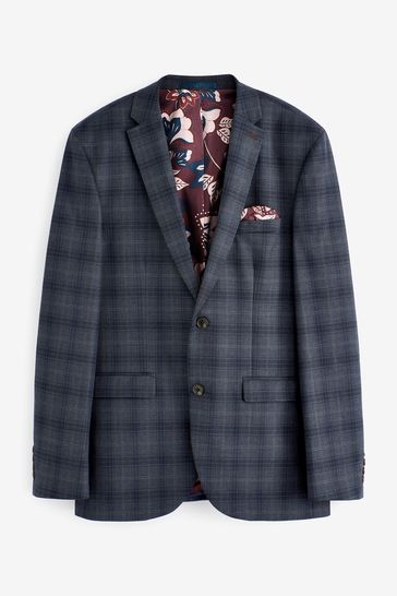 Buy Blue Tailored Check Suit Jacket from Next Luxembourg