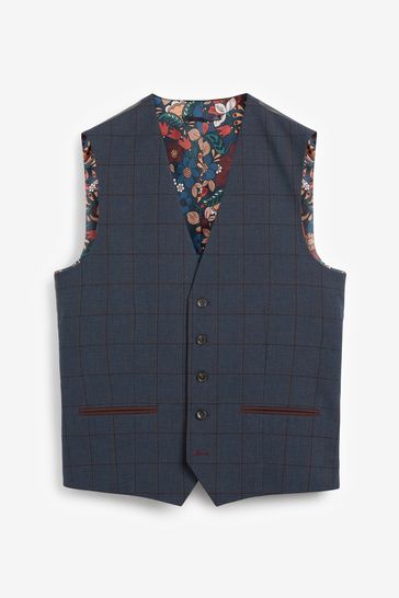 Buy Bright Blue Check Suit Waistcoat from Next Luxembourg