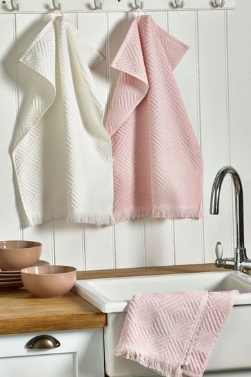 Set of 3 Pink/White Terry Tea Towels