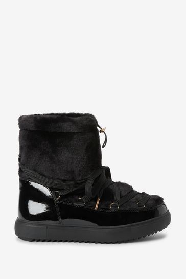 Black Forever Comfort Faux Fur Lined Borg Lace Up Boots