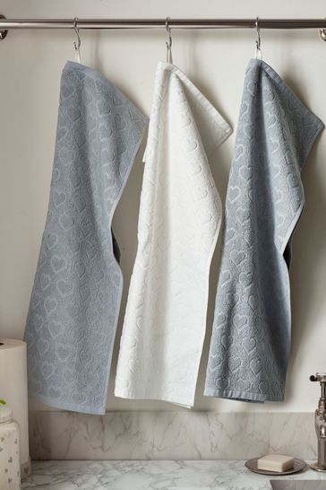 Set of 3 Grey Hearts Terry Tea Towels