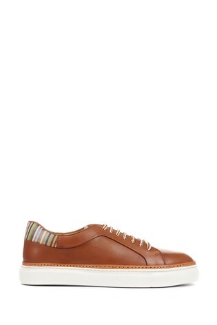 Pavers Mens Tan Leather Lace-Up Trainers