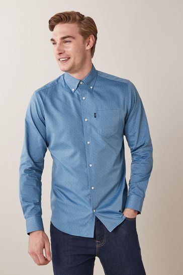 Dusky Blue Print Regular Fit Single Cuff Easy Iron Button Down Oxford Shirt