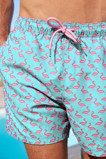 Blue and pink flamingo shorts on sale