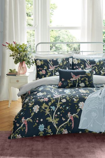 Midnight Blue Summer Palace Duvet Cover and Pillowcase Set