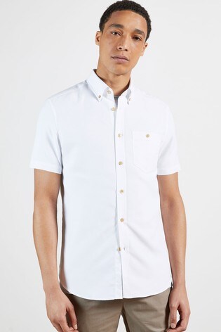 Ted Baker White Yasai Short Sleeve Polynosic Oxford Shirt