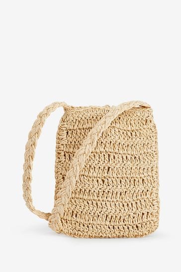 Across body outlet straw bag
