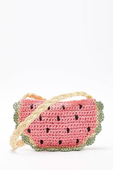 Pink Straw Watermelon Cross-Body Bag