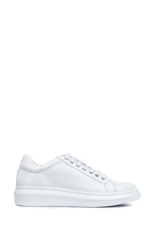 Bellissimo White Ladies Leather Lace-Up Trainers