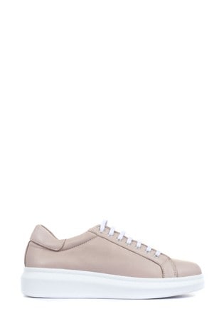 Bellissimo Natural Ladies Leather Lace-Up Trainers