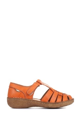 Loretta Orange Ladies Leather T-Bar Sandal Shoes