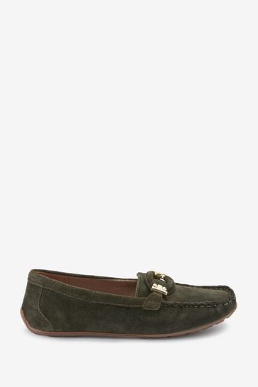 Buy Khaki Green Regular Wide Fit Forever Comfort Leather Hardware Driver Shoes from Next Luxembourg