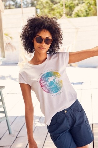 Animal White Summer Sun And Surf Organic Womens T-Shirt