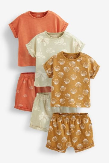 Green/Yellow Safari Baby T-Shirts And Shorts 6 Piece Set