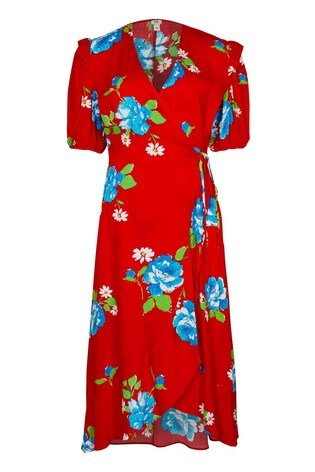 Buy River Island Red Floral Wrap Dress ...