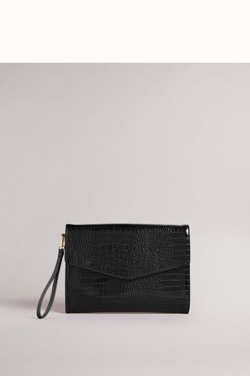 Ted Baker Black Crocey Croc Effect Detail Debossed Envelope Pouch Washbag