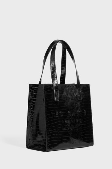 Women Black Croc Detail Small Icon Bag