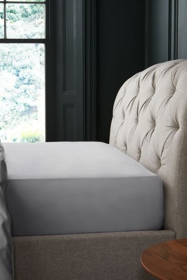 Sábana ajustable muy ancha de satén gris plateado con trama de 1000 hilos 100 % algodón de la Collection Luxe
