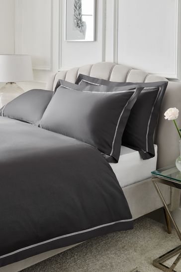 Set of 2 Charcoal Grey Collection Luxe 600 Thread Count Embroidered Border 100% Cotton Pillowcases