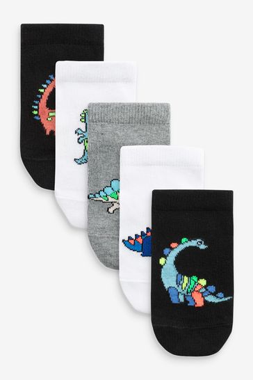 Black/White/Grey Dinosaur Cotton Rich Trainer Socks 5 Pack