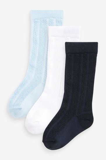 Blue Baby Knee Length Socks 3 Pack (0mths-2yrs)