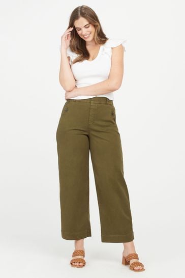 Buy SPANX Green Stretch Twill Cropped Wide Leg Trousers from Next Ireland