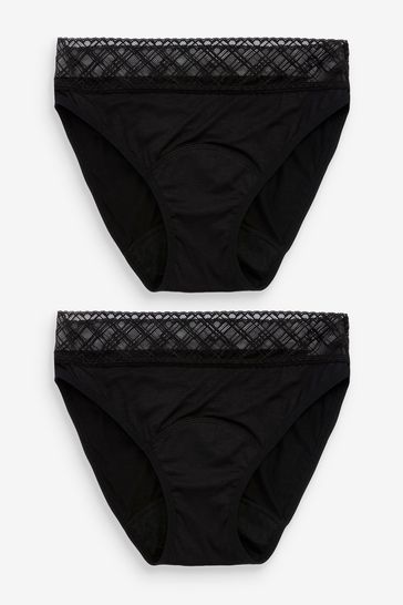 Womens Black 2pk Period Underwear Thongs