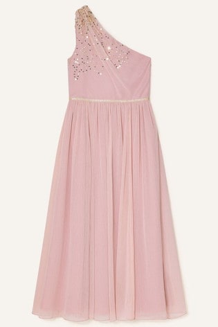 Monsoon Pink Sequin One-Shoulder Prom Dress
