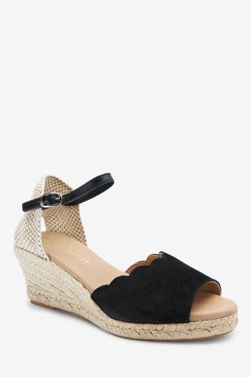Buy Black Forever Comfort Scalloped Peep Toe Wedges from Next