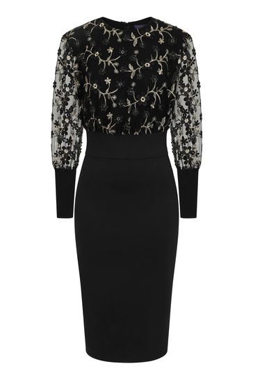 Lace sleeve ponte pencil dress shop