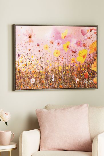 Pink Artist Collection 'Cosmos Flower Meadow' Landscape by Siobhan Mcevoy Framed Canvas