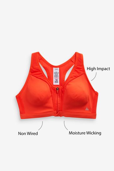 Buy Orange Next Active Sports High Impact Zip Front Bra from Next Luxembourg