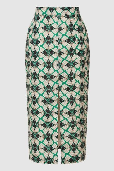 Printed green sales pencil skirt