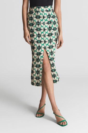 Printed green pencil skirt discount