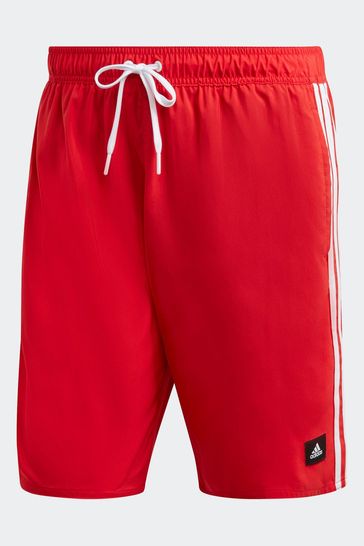 3 stripe best sale swim shorts red