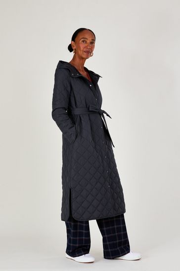 Monsoon Grey Quinn Quilted Hooded Longline Coat in Recycled Polyester