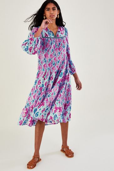 Monsoon Blue Heritage Print Kaftan Dress