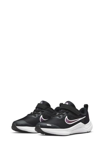 Buy Nike Black White Downshifter 12 Junior Running Trainers from