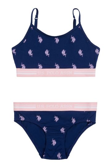 U.S. Polo Assn. Blue Bralette & Brief Underwear Set