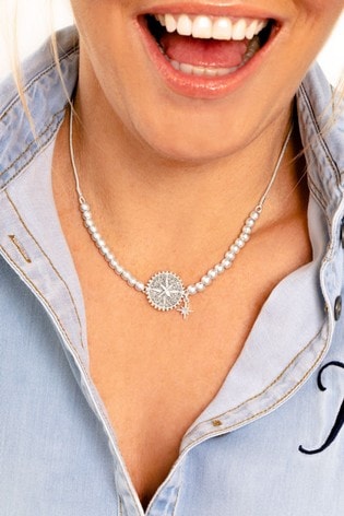 Kate Thornton Silver Tone Friendship Necklace With A Compass Inspired Charm