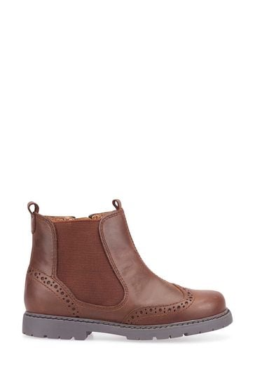 Start-Rite Chelsea Brown Leather Zip-Up Brogue Boots Standard Fit