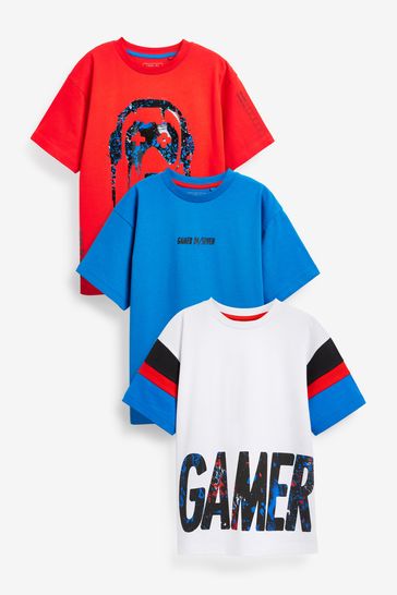 Red/Blue Gaming 3 Pack Short Sleeve Graphic T-Shirts (3-16yrs)