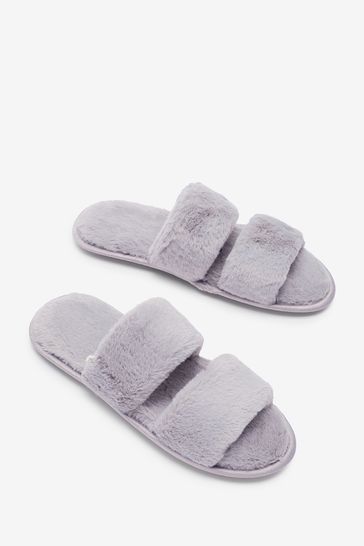 Two band faux fur discount slides