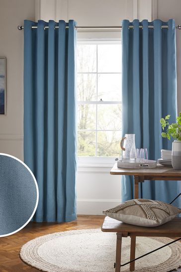 Mid Blue Cotton Eyelet Blackout/Thermal Curtains