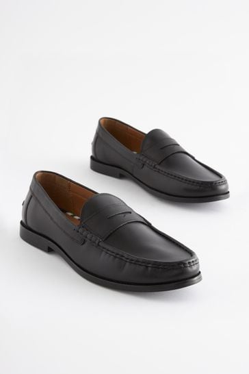 Buy Black Leather Regular Fit Leather Penny Loafers from the Next