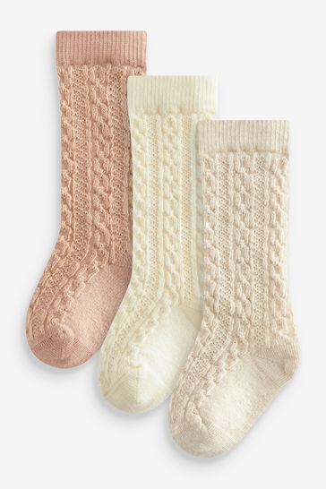 Pack de 3 pares de calcetines hasta la rodilla en color neutro para bebés (0 meses - 2 años)