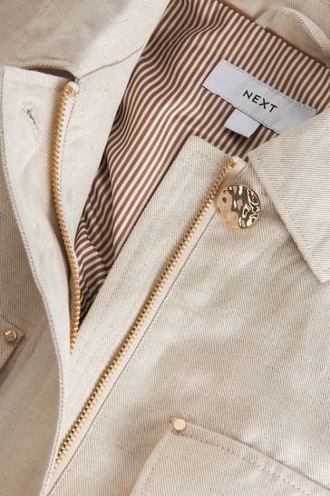 Neutral Linen Blend Utility Jacket