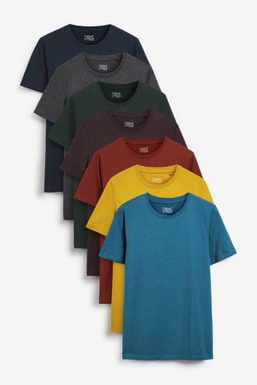 Black/Charcoal Grey/Green/Red/Yellow/Blue 7 Pack Slim Fit T-Shirts
